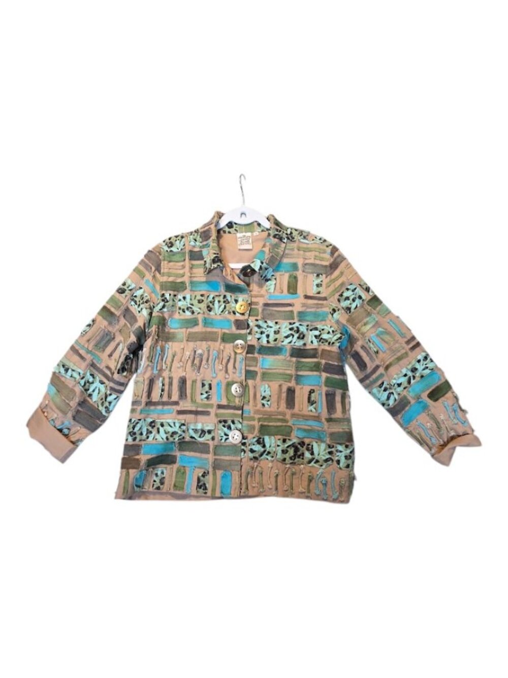 Parsley & Sage Womens Jacket Art-to-Wear Patchwork Boho Hippie Statement Size L
